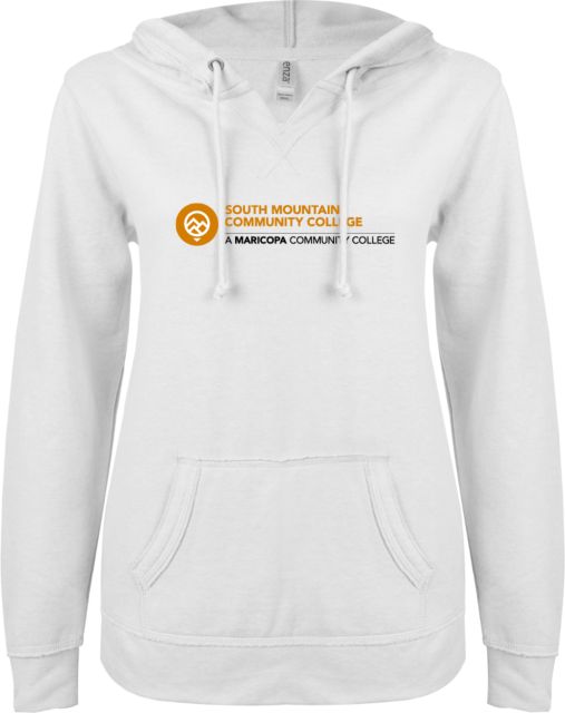 South Mountain Comm College ENZA Ladies V Notch Raw Edge Fleece Hoodie Primary Mark - ONLINE ONLY