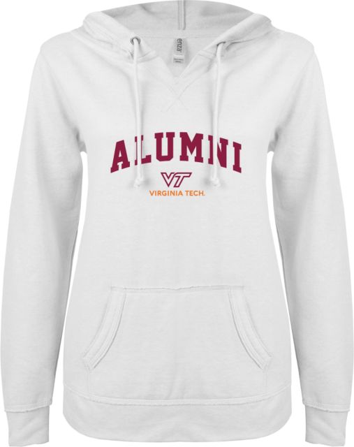 Virginia Tech Univ ENZA Ladies V Notch Raw Edge Fleece Hoodie Alumni - ONLINE ONLY