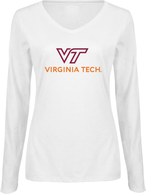 Virginia Tech Ladies Long Sleeve V Neck Tee Primary Institutional Mark - ONLINE ONLY