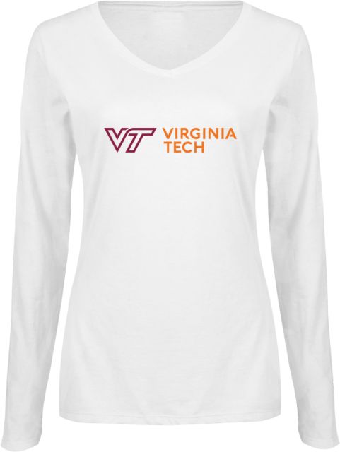 Virginia Tech Ladies Long Sleeve V Neck Tee Primary Institutional Flat - ONLINE ONLY