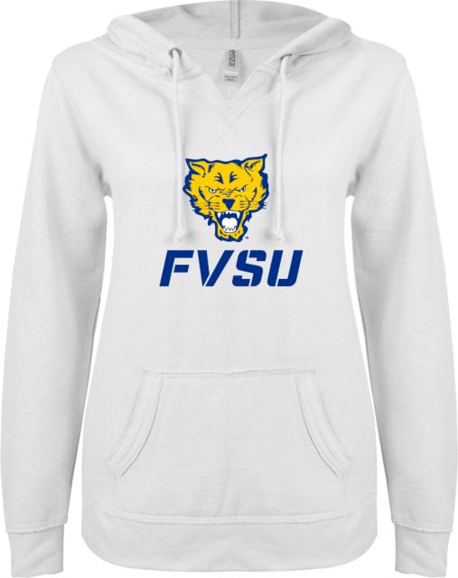 Fort Valley State ENZA Ladies V Notch Raw Edge Fleece Hoodie Primary Mark - ONLINE ONLY