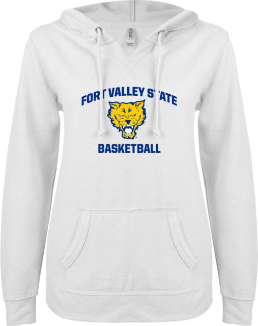 Fort Valley State ENZA Ladies V Notch Raw Edge Fleece Hoodie Basketball - ONLINE ONLY