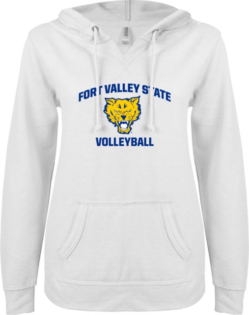 Fort Valley State ENZA Ladies V Notch Raw Edge Fleece Hoodie Volleyball - ONLINE ONLY