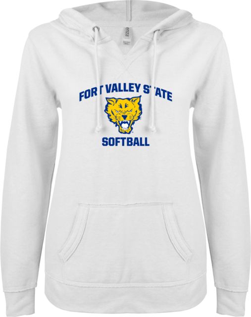 Fort Valley State ENZA Ladies V Notch Raw Edge Fleece Hoodie Softball - ONLINE ONLY