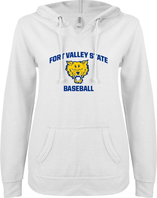 Fort Valley State ENZA Ladies V Notch Raw Edge Fleece Hoodie Baseball - ONLINE ONLY