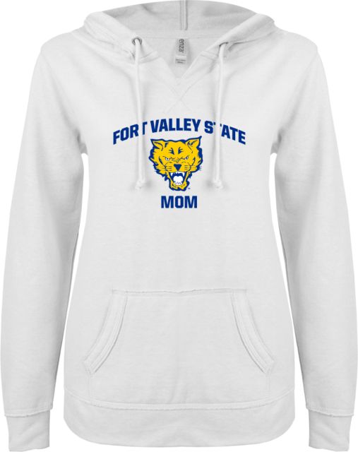 Fort Valley State ENZA Ladies V Notch Raw Edge Fleece Hoodie Mom - ONLINE ONLY