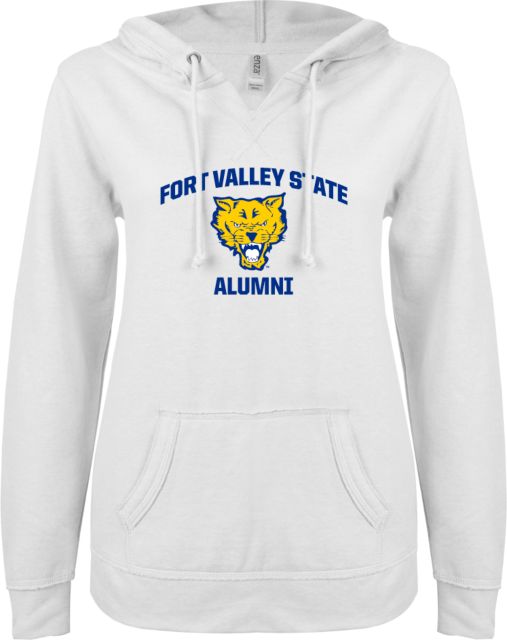 Fort Valley State ENZA Ladies V Notch Raw Edge Fleece Hoodie Alumni - ONLINE ONLY