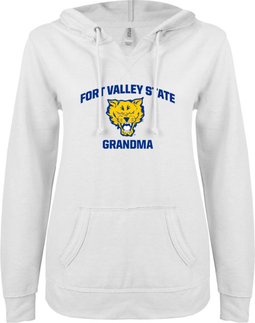 Fort Valley State ENZA Ladies V Notch Raw Edge Fleece Hoodie Grandma - ONLINE ONLY