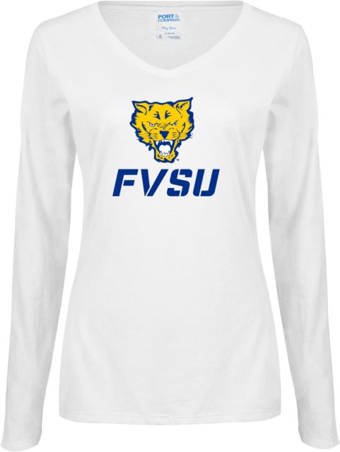 Fort Valley State Ladies Long Sleeve V Neck Tee Primary Mark - ONLINE ONLY