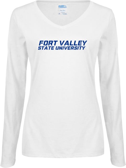 Fort Valley State Ladies Long Sleeve V Neck Tee Wordmark - ONLINE ONLY