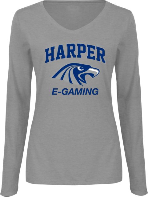 Harper College Ladies Long Sleeve V Neck Tee Gaming - ONLINE ONLY