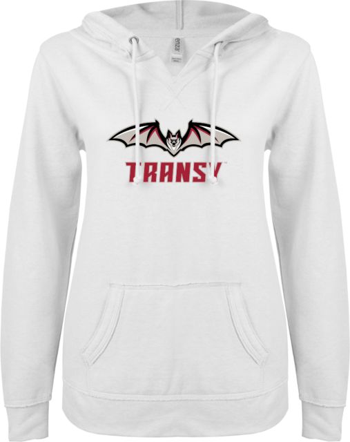 Transylvania ENZA Ladies V Notch Raw Edge Fleece Hoodie Primary Athletics Mark - ONLINE ONLY