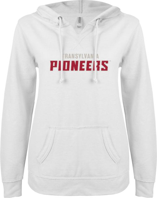 Transylvania ENZA Ladies V Notch Raw Edge Fleece Hoodie Transylvania Pioneers Wordmark - ONLINE ONLY