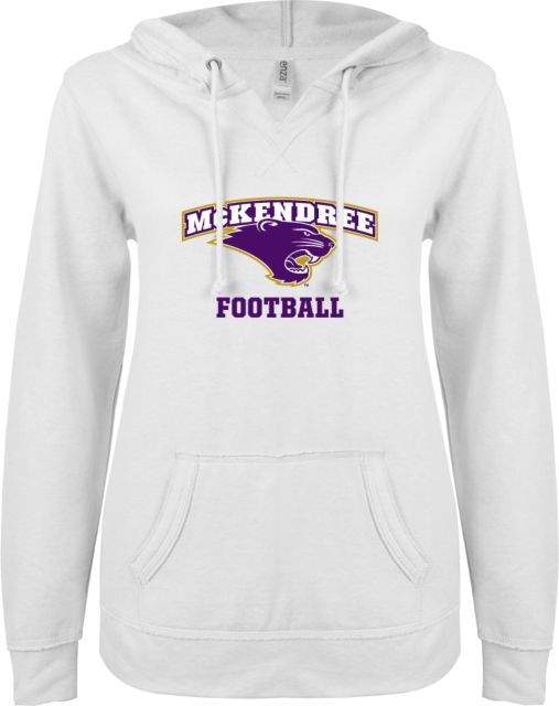 McKendree ENZA Ladies V Notch Raw Edge Fleece Hoodie Football - ONLINE ONLY