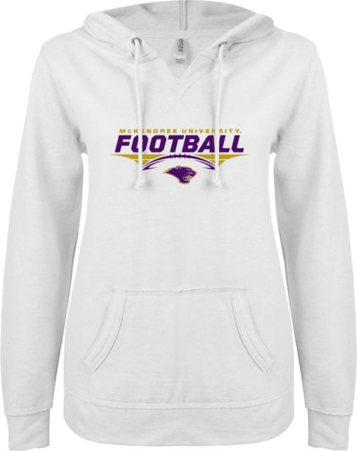 McKendree ENZA Ladies V Notch Raw Edge Fleece Hoodie McKendree Football - ONLINE ONLY