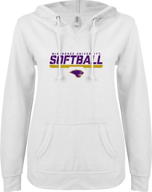 McKendree ENZA Ladies V Notch Raw Edge Fleece Hoodie McKendree University Softball - ONLINE ONLY