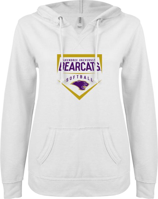 McKendree ENZA Ladies V Notch Raw Edge Fleece Hoodie Bearcats Softball Plate - ONLINE ONLY