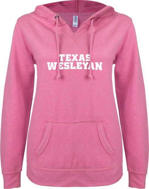 Texas Wesleyan ENZA Ladies V Notch Raw Edge Fleece Hoodie Texas Wesleyan - ONLINE ONLY