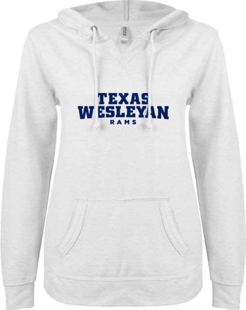 Texas Wesleyan ENZA Ladies V Notch Raw Edge Fleece Hoodie Texas Wesleyan Rams - ONLINE ONLY