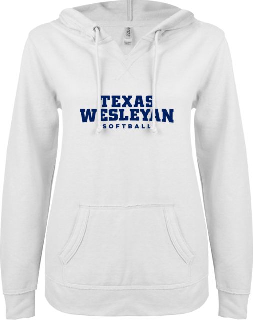 Texas Wesleyan ENZA Ladies V Notch Raw Edge Fleece Hoodie Softball - ONLINE ONLY