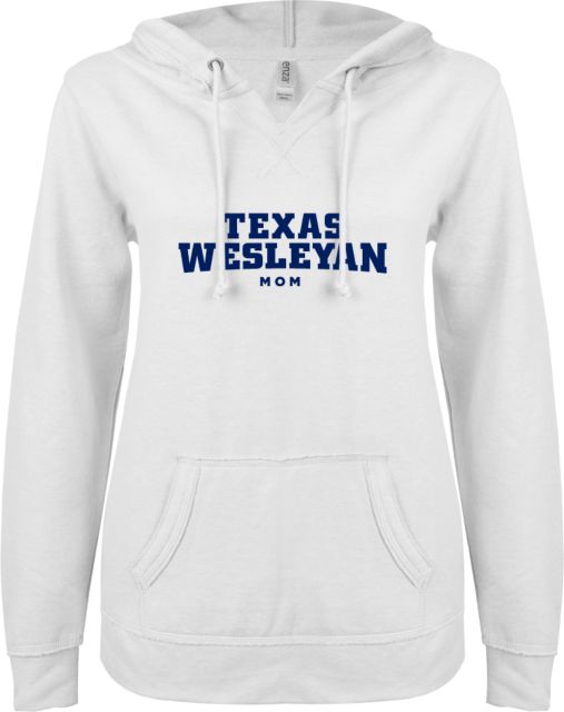 Texas Wesleyan ENZA Ladies V Notch Raw Edge Fleece Hoodie Mom - ONLINE ONLY