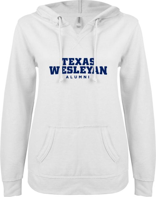 Texas Wesleyan ENZA Ladies V Notch Raw Edge Fleece Hoodie Alumni - ONLINE ONLY