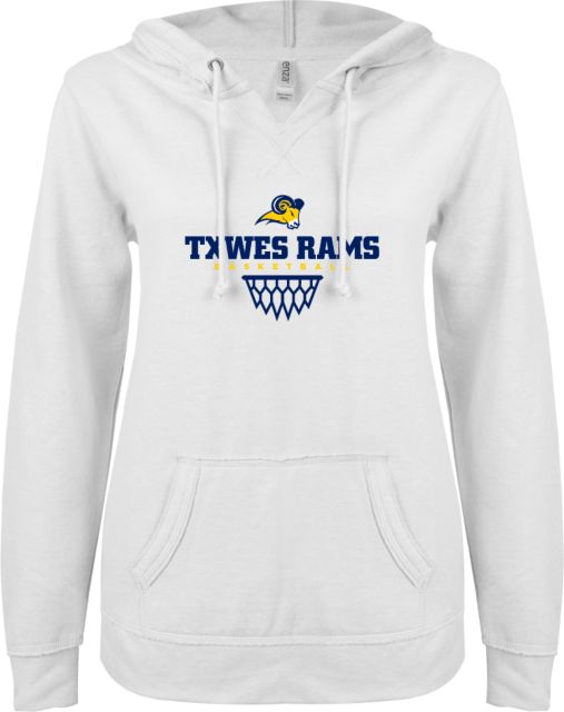 Texas Wesleyan ENZA Ladies V Notch Raw Edge Fleece Hoodie Basketball Design - ONLINE ONLY