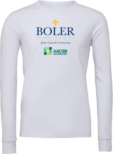 John Carroll Bella + Canvas Jersey Cotton Long Sleeve T Shirt Boler College of Business Stacked - ONLINE ONLY