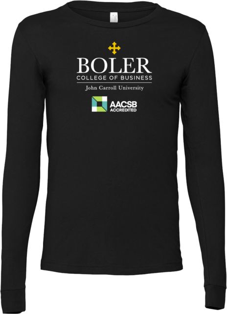 John Carroll Bella + Canvas Jersey Cotton Long Sleeve T Shirt Boler College of Business Stacked - ONLINE ONLY