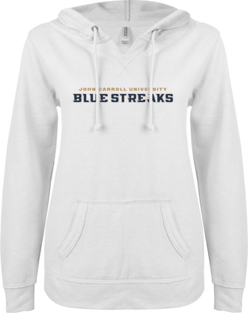 John Carroll ENZA Ladies V Notch Raw Edge Fleece Hoodie Wordmark - ONLINE ONLY