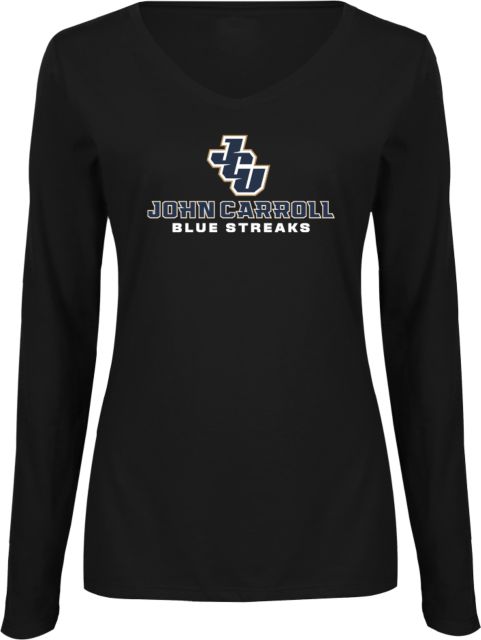 John Carroll Ladies Long Sleeve V Neck Tee JCU Stacked - ONLINE ONLY