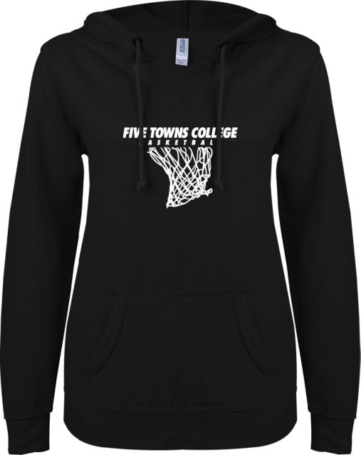 Five Towns ENZA Ladies V Notch Raw Edge Fleece Hoodie Basketball - ONLINE ONLY