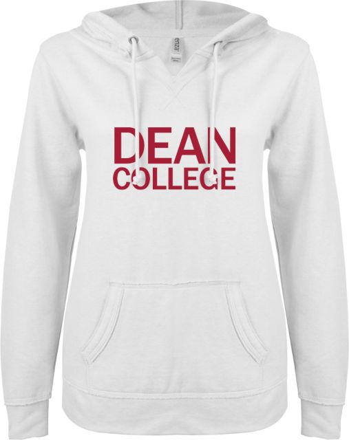 Dean College ENZA Womens V Notch Raw Edge Fleece Hoodie Primary Mark - ONLINE ONLY