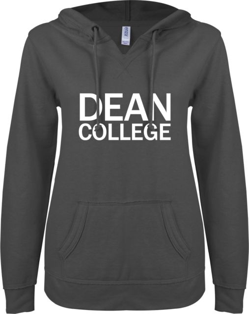 Dean College ENZA Womens V Notch Raw Edge Fleece Hoodie Primary Mark - ONLINE ONLY