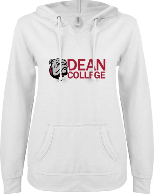 Dean College ENZA Womens V Notch Raw Edge Fleece Hoodie Dean College w/ Bulldog Head - ONLINE ONLY