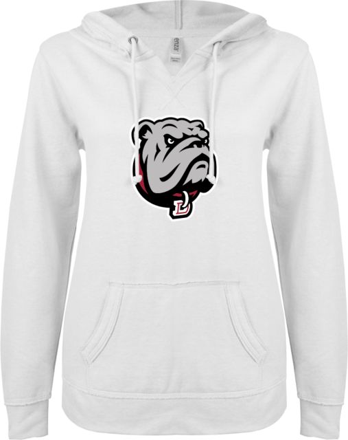Dean College ENZA Womens V Notch Raw Edge Fleece Hoodie Bulldog Head - ONLINE ONLY