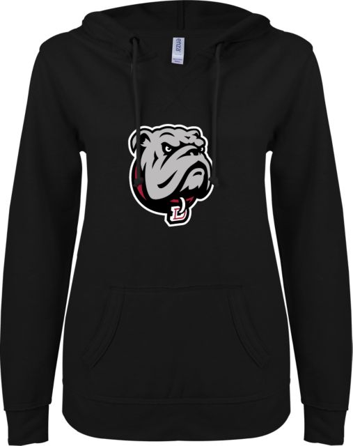 Dean College ENZA Womens V Notch Raw Edge Fleece Hoodie Bulldog Head - ONLINE ONLY