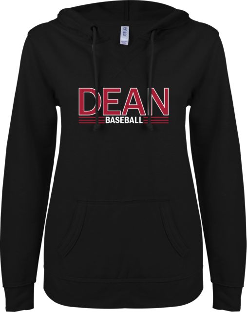 Dean College ENZA Ladies V Notch Raw Edge Fleece Hoodie Baseball - ONLINE ONLY