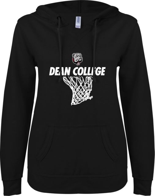 Dean College ENZA Ladies V Notch Raw Edge Fleece Hoodie Basketball Net Design - ONLINE ONLY