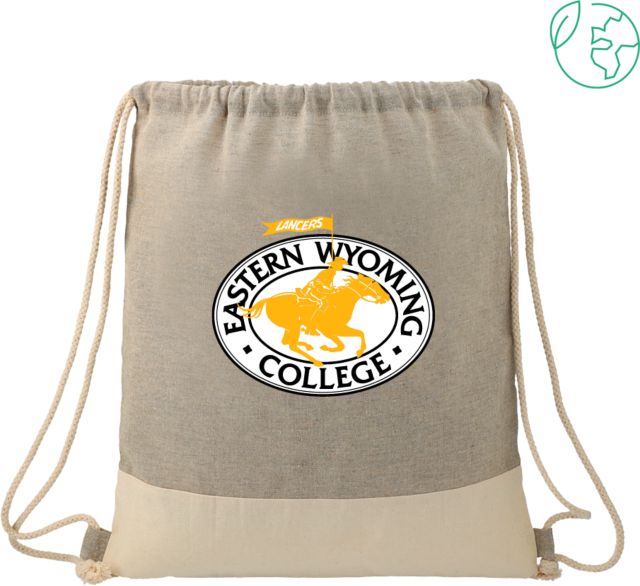 Eastern Wyoming Split Recycled Cotton Drawstring Bag Eastern Wyoming College Lancers Primary Mark - ONLINE ONLY