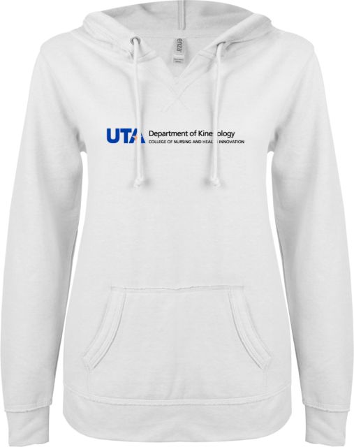 UTA ENZA Ladies V Notch Raw Edge Fleece Hoodie Department of Kinesiology Flat - ONLINE ONLY