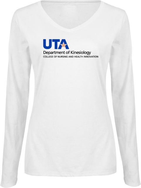 UTA Ladies Long Sleeve V Neck Tee Department of Kinesiology Stacked - ONLINE ONLY