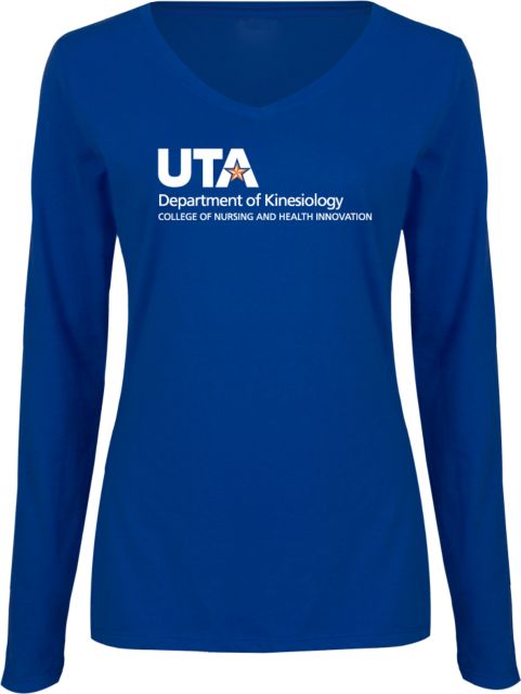 UTA Ladies Long Sleeve V Neck Tee Department of Kinesiology Stacked - ONLINE ONLY