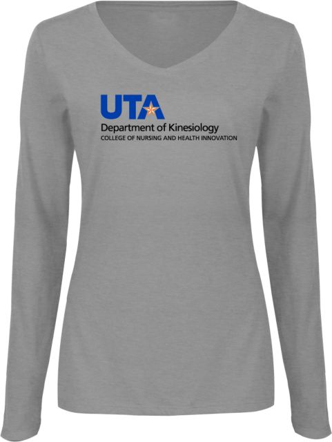 UTA Ladies Long Sleeve V Neck Tee Department of Kinesiology Stacked - ONLINE ONLY