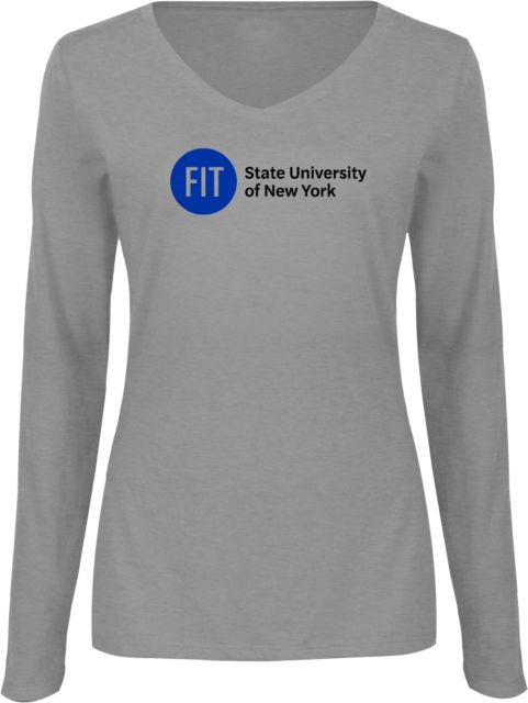 Fashion Institute Womens Long Sleeve V Neck Tee  FIT State University of New York - Wordmark - ONLINE ONLY
