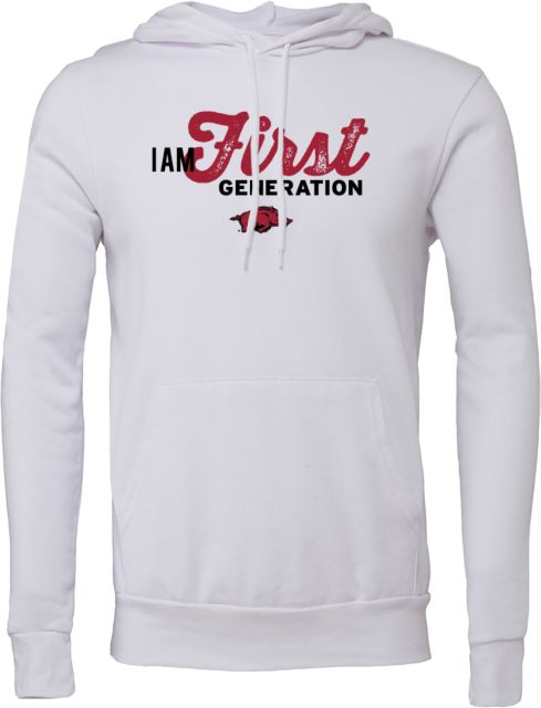 Arkansas Bella + Canvas Fleece Hood I am First Generation w/ Big Red