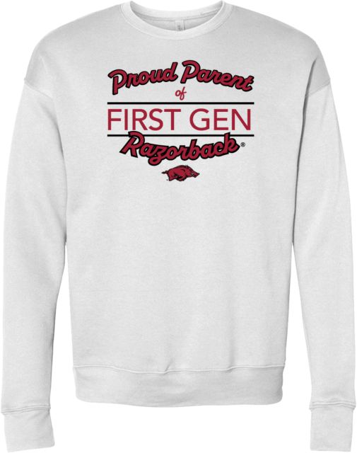 Arkansas Bella + Canvas Fleece Crew Proud Parent of First Gen Razorback