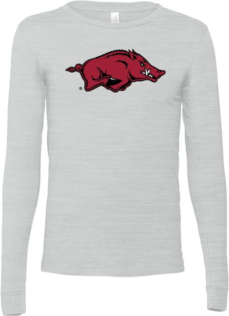 Arkansas Bella + Canvas Ash Jersey Cotton Long Sleeve T Shirt University of Arkansas - Primary Athletics Mark