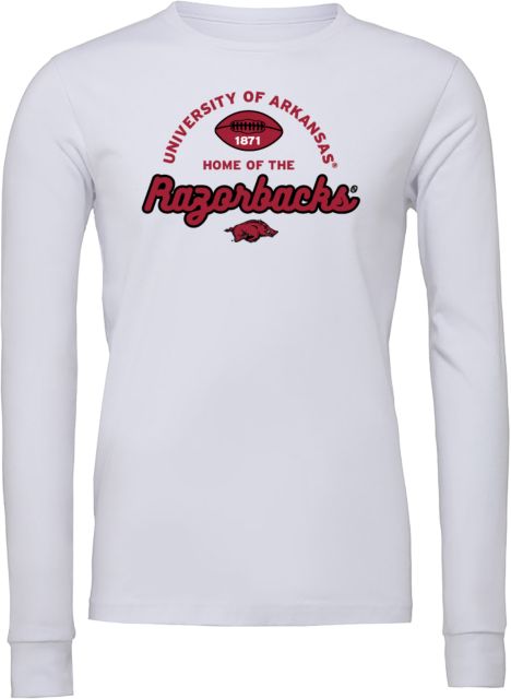 Arkansas Bella + Canvas Jersey Cotton Long Sleeve T Shirt Football Outline - Arkansas Wordmark