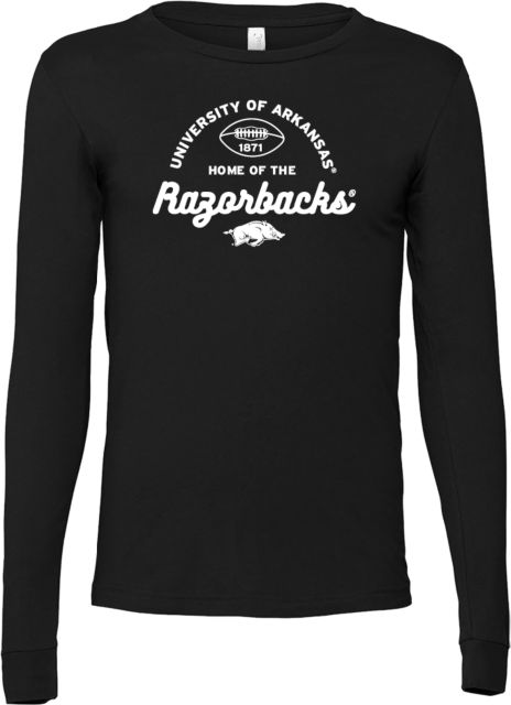 Arkansas Bella + Canvas Jersey Cotton Long Sleeve T Shirt Football Outline - Arkansas Wordmark